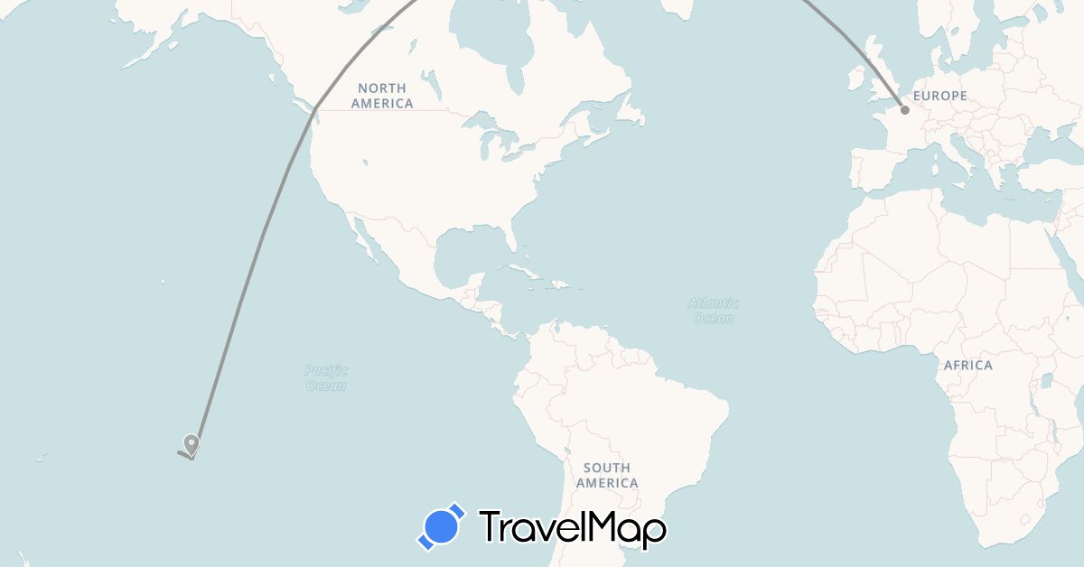 TravelMap itinerary: plane in Canada, France, French Polynesia (Europe, North America, Oceania)